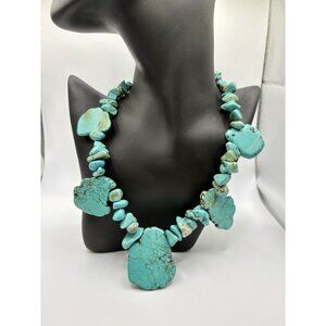 Turquoise Slab Beaded Necklace Pendant Boho Western Southwestern 124.5g